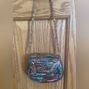 Vintage Tara Glass Wedding Beaded Hard Shell Handbag Purse Colorful India